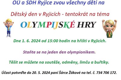 Dětský den v Ryjicích - tentokrát na téma Olympijské hry