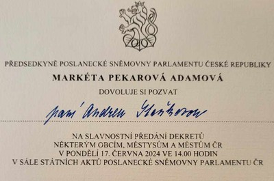 Pozvánka na oficiální předání dekretu o udělení znaku a vlajky obci Ryjice